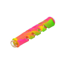 Load image into Gallery viewer, A1 Glass Pipe Chillum One-Hitter Tube Bowl for Smoking w/ Colorful Silicone Design Sleeve Protector
