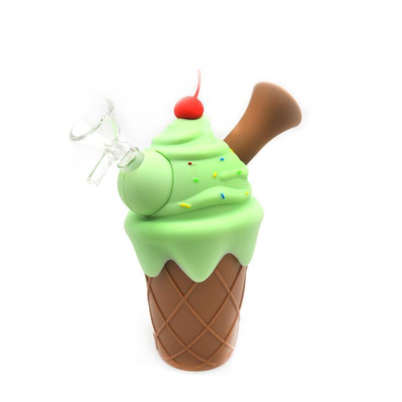 Ice Cream Cone Silicone Mini Bubbler Water Pipe with Glass Bowl Insert